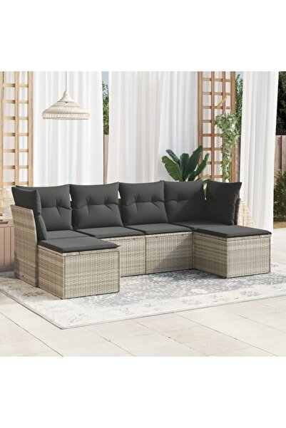 vidaxl Set canapele de gradina cu perne, 6 piese gri deschis poliratan