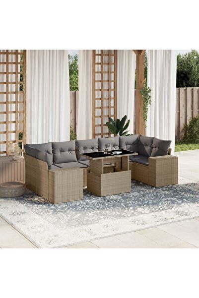 vidaxl Set canapele de gradina, 8 piese, cu perne, bej, poliratan