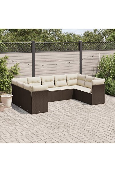vidaxl Set canapele de gradina cu perne, 9 piese, maro, poliratan