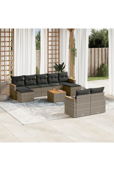 vidaxl Set mobilier de gradina cu perne, 10 piese, gri, poliratan
