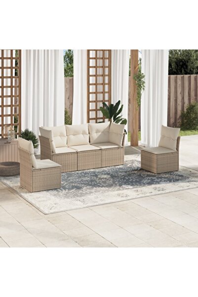 vidaxl Set canapele de gradina cu perne, 5 piese, bej, poliratan