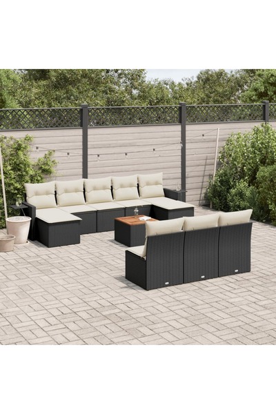 vidaxl Set canapele de gradina cu perne, 11 piese, negru, poliratan