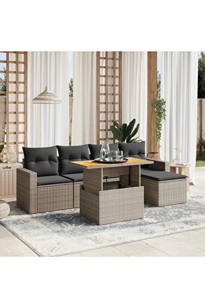 vidaxl Set mobilier gradina cu perne, 6 piese, gri, poliratan