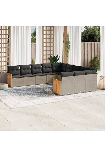 vidaxl Set canapele de gradina cu perne, 11 piese, gri, poliratan