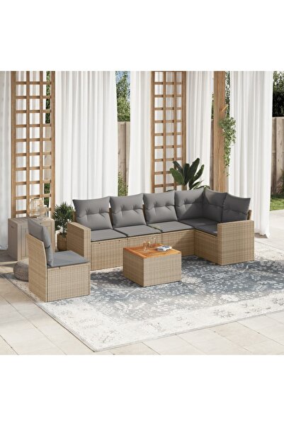 vidaxl Set canapele de gradina, 7 piese, cu perne, bej, poliratan