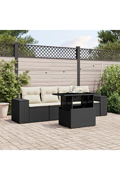 vidaxl Set mobilier de gradina cu perne, 5 piese, negru, poliratan