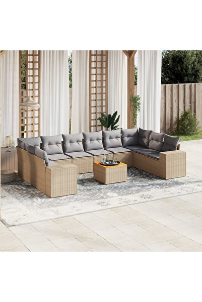 vidaxl Set canapele de gradina cu perne, 11 piese, bej, poliratan