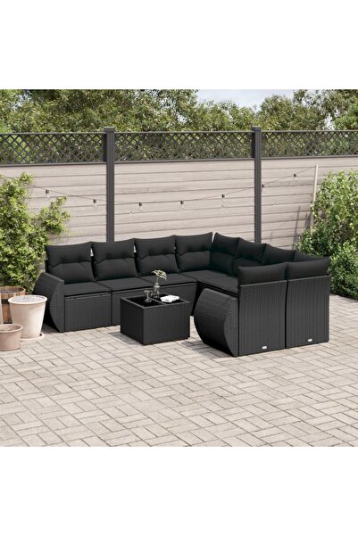 vidaxl Set mobilier de gradina cu perne, 9 piese, negru, poliratan