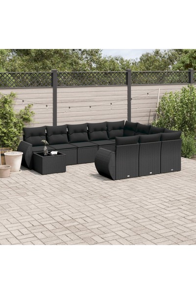 vidaxl Set canapele de gradina cu perne, 11 piese, negru, poliratan