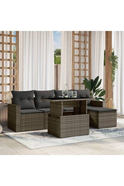 vidaxl Set mobilier gradina cu perne, 6 piese, gri, poliratan