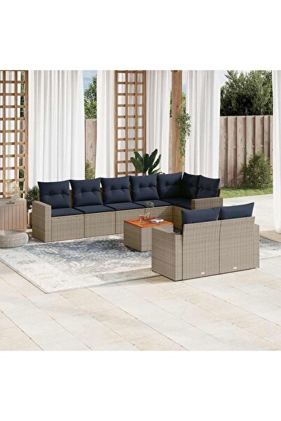 vidaxl Set canapele de gradina, 9 piese, cu perne, gri, poliratan
