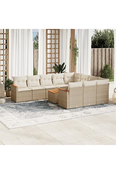 vidaxl Set canapele de gradina cu perne, 11 piese, bej, poliratan