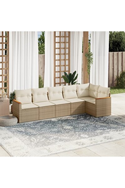 vidaxl Set canapele de gradina cu perne, 6 piese, bej, poliratan