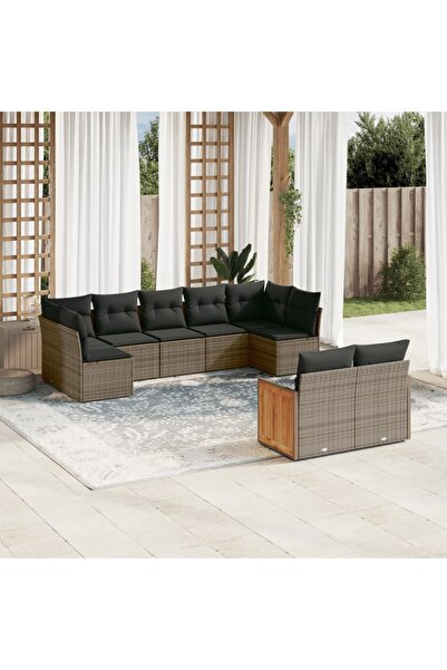 vidaxl Set canapele de gradina, 9 piese, cu perne, gri, poliratan