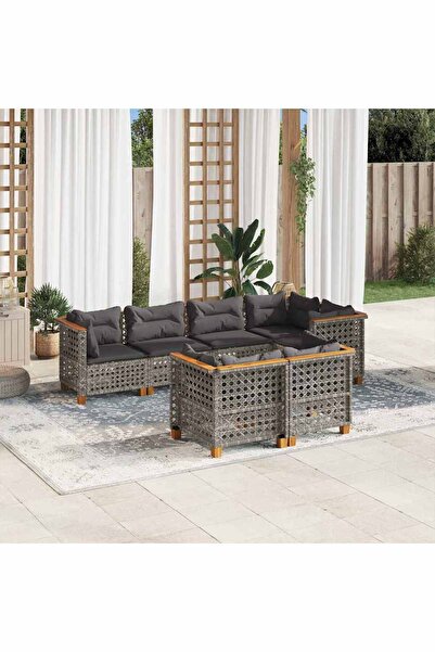 vidaxl Set canapele de gradina, 7 piese, cu perne, gri, poliratan