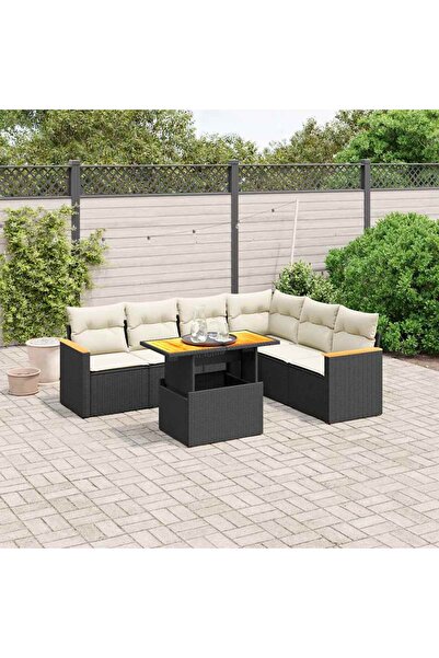 vidaxl Set canapele de gradina cu perne, 7 piese, negru, poliratan