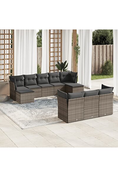 vidaxl Set mobilier de gradina cu perne, 10 piese, gri, poliratan
