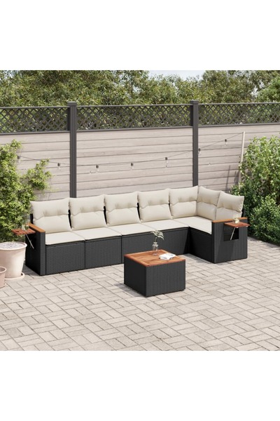 vidaxl Set canapele de gradina cu perne, 7 piese, negru, poliratan