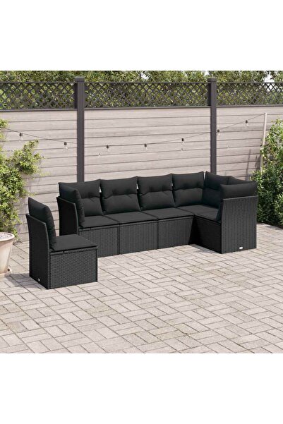 vidaxl Set mobilier de gradina cu perne, 6 piese, negru, poliratan