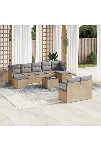 vidaxl Set canapele de gradina cu perne, 10 piese, bej, poliratan