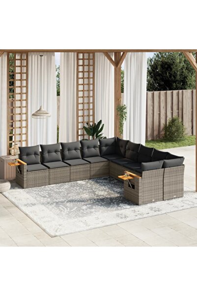 vidaxl Set mobilier de gradina cu perne, 10 piese, gri, poliratan
