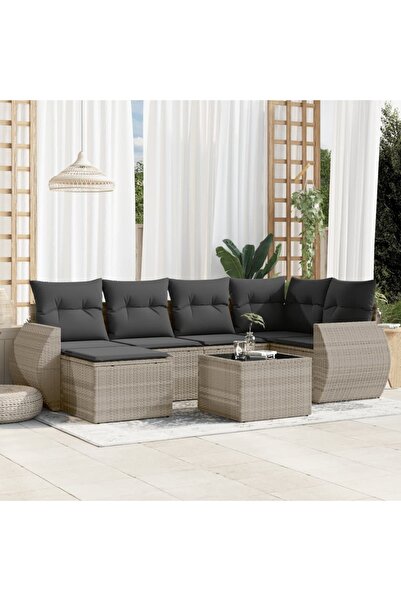 vidaxl Set canapele de gradina cu perne, 7piese gri deschis poliratan