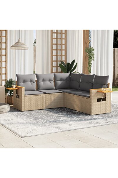 vidaxl Set canapele de gradina cu perne, 5 piese, bej, poliratan