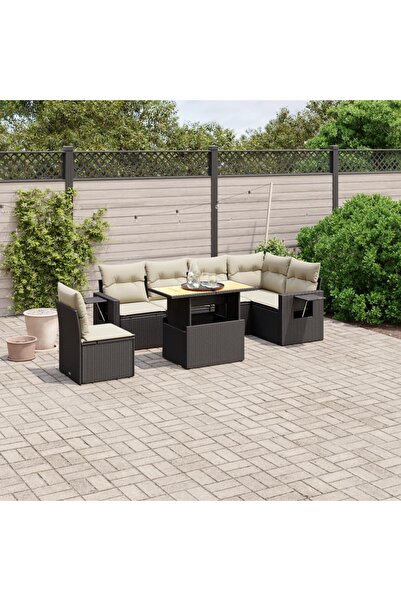 vidaxl Set canapele de gradina cu perne, 7 piese, negru, poliratan