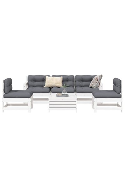 vidaxl Set canapea de gradina, 6 piese, alb, lemn masiv pin