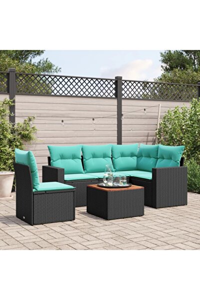 vidaxl Set canapele de gradina cu perne, 6 piese, negru, poliratan