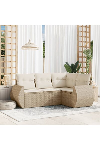 vidaxl Set canapele de gradina, 4 piese, cu perne, bej, poliratan