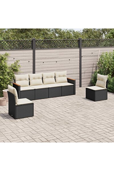 vidaxl Set mobilier de gradina cu perne, 6 piese, negru, poliratan