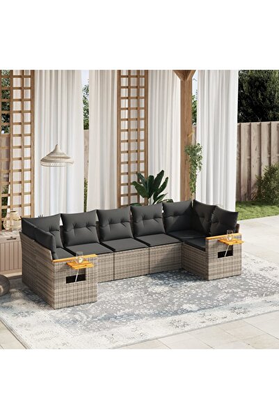 vidaxl Set canapele de gradina, 7 piese, cu perne, gri, poliratan