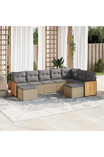 vidaxl Set canapele de gradina, 9 piese, cu perne, bej, poliratan