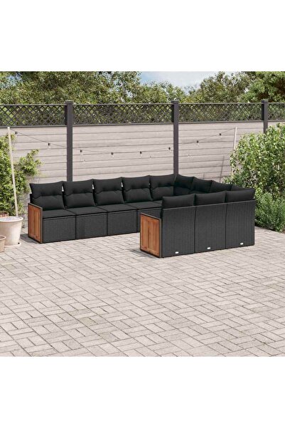 vidaxl Set canapele de gradina cu perne, 10 piese, negru, poliratan