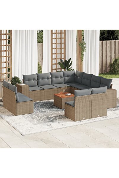 vidaxl Set canapele de gradina cu perne, 12 piese, bej, poliratan