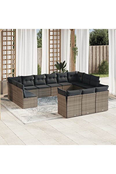 vidaxl Set mobilier de gradina cu perne, 13 piese, gri, poliratan