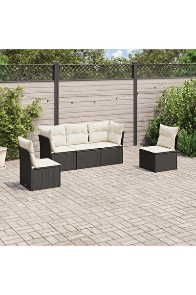 vidaxl Set mobilier de gradina cu perne, 5 piese, negru, poliratan