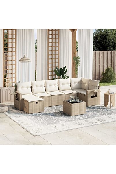 vidaxl Set canapele de gradina, 8 piese, cu perne, bej, poliratan