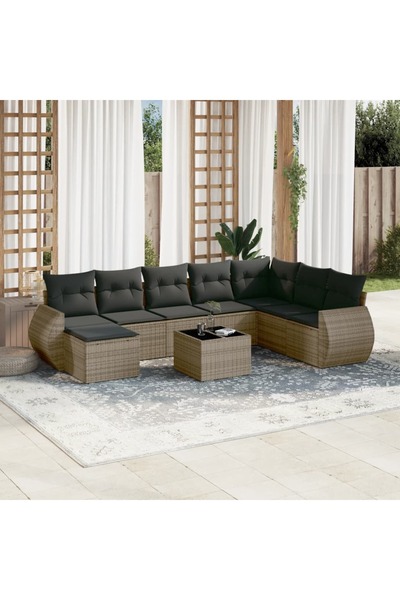 vidaxl Set canapele de gradina, 9 piese, cu perne, gri, poliratan