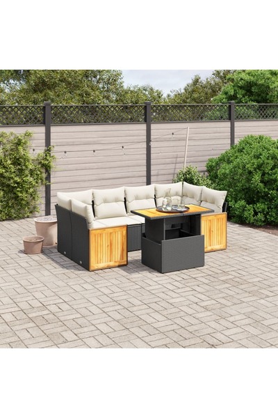 vidaxl Set canapele de gradina cu perne, 7 piese, negru, poliratan