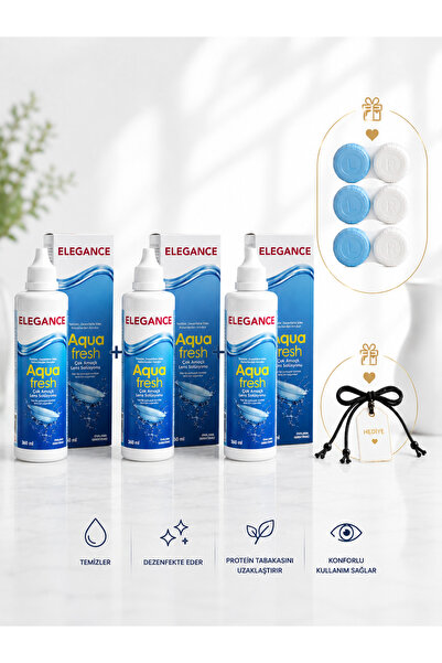 Elegance Aqua Fresh Lens Solüsyonu 360 ml Üçlü Avantaj Paket + Lens Kabı & Gü...
