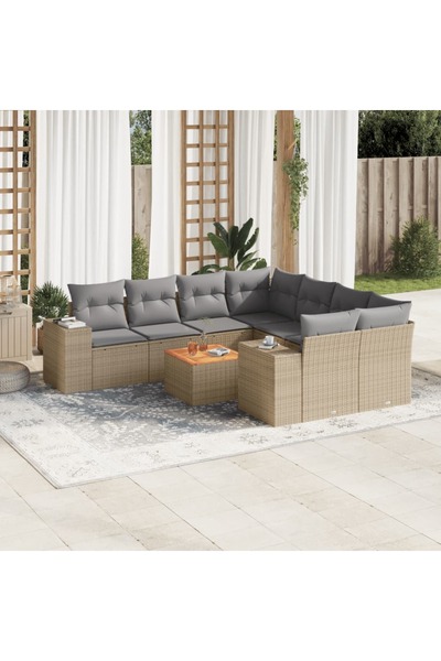vidaxl Set canapele de gradina, 9 piese, cu perne, bej, poliratan