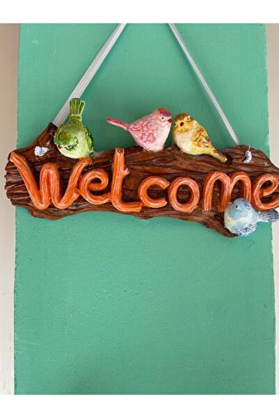 Ahşap Welcome kuşlu kapı süsü