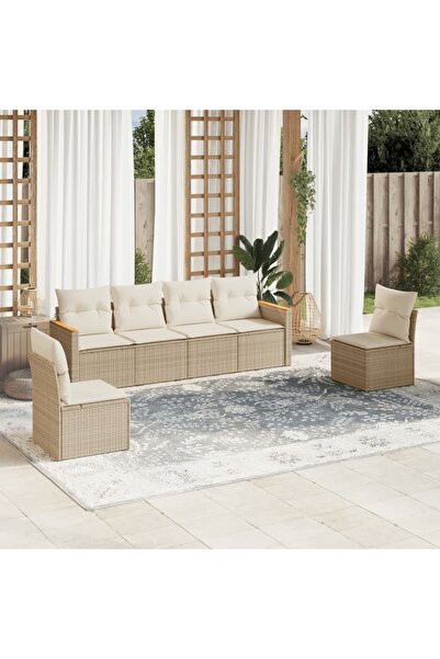 vidaxl Set canapele de gradina cu perne, 6 piese, bej, poliratan