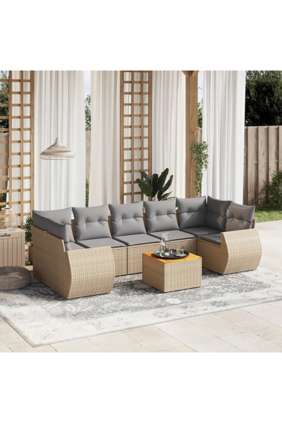 vidaxl Set canapele de gradina, 8 piese, cu perne, bej, poliratan