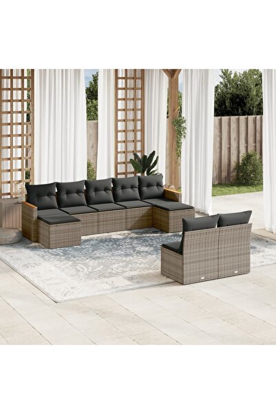 vidaxl Set canapele de gradina, 9 piese, cu perne, gri, poliratan