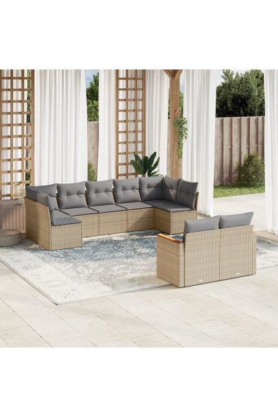 vidaxl Set canapele de gradina, 9 piese, cu perne, bej, poliratan