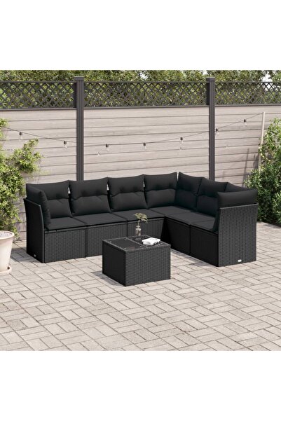 vidaxl Set canapele de gradina cu perne, 7 piese, negru, poliratan