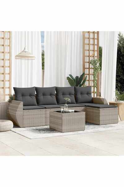 vidaxl Set canapele de gradina cu perne, 6 piese gri deschis poliratan